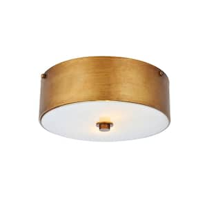 Timeless Home Harlan 12 in. W x 4.5 in. H 2-Light Vintage Gold and White Flush Mount
