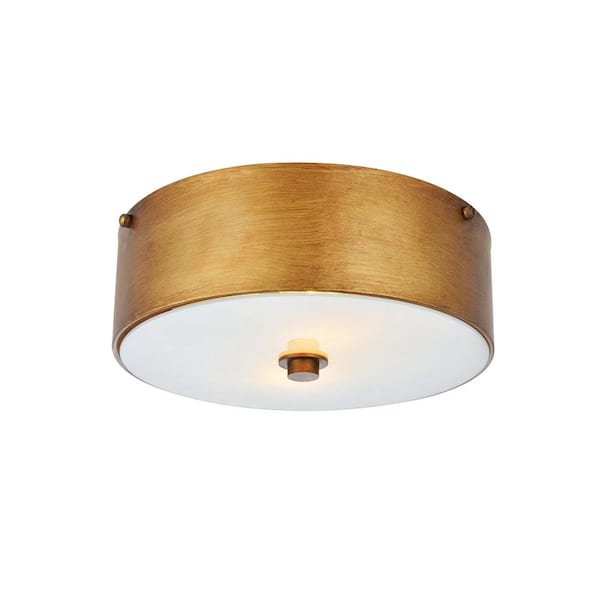 Unbranded Timeless Home Harlan 12 in. W x 4.5 in. H 2-Light Vintage Gold and White Flush Mount