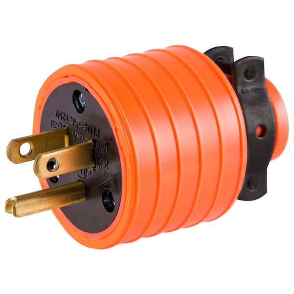 GE 15 Amp Heavy Duty Plug Grounded with Black Metal Clamp, Orange