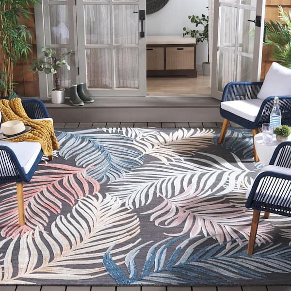 Cabana Black/Rust 6 ft. x 6 ft. High-Low Oversized Leaf Indoor/Outdoor Square Area Rug