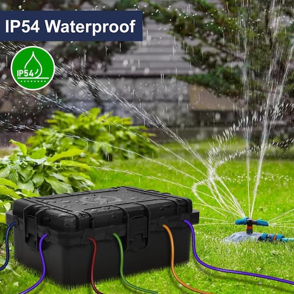 12 in. Black IP54 Waterproof PP Outdoor Electrical Box with 8 Cable Ports for Power Strips