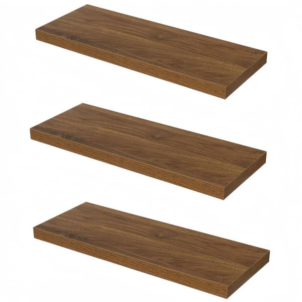 31.5 in.W x 11.6 in.D Wooden Floating Shelves for Wall,Wall Shelves with Invisible Brackets,Walnut,Set of 3