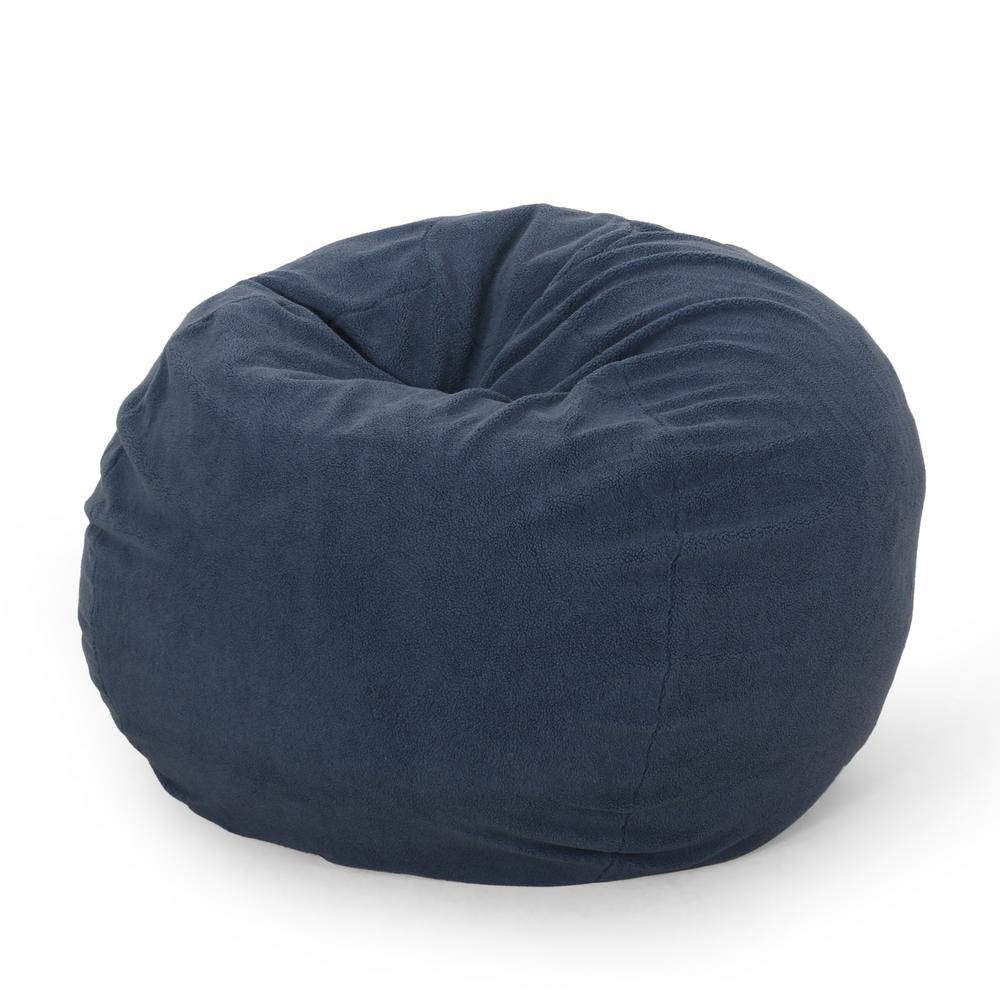 Noble House Mead Navy Blue-Shearling 5-Foot Bean Bag 94256 - The Home Depot
