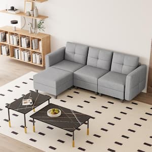 79.1 in. W L-Shaped Sofa Square Arm Fabric Modern Storable 3-Seat Plus 1 ft.(Gray)