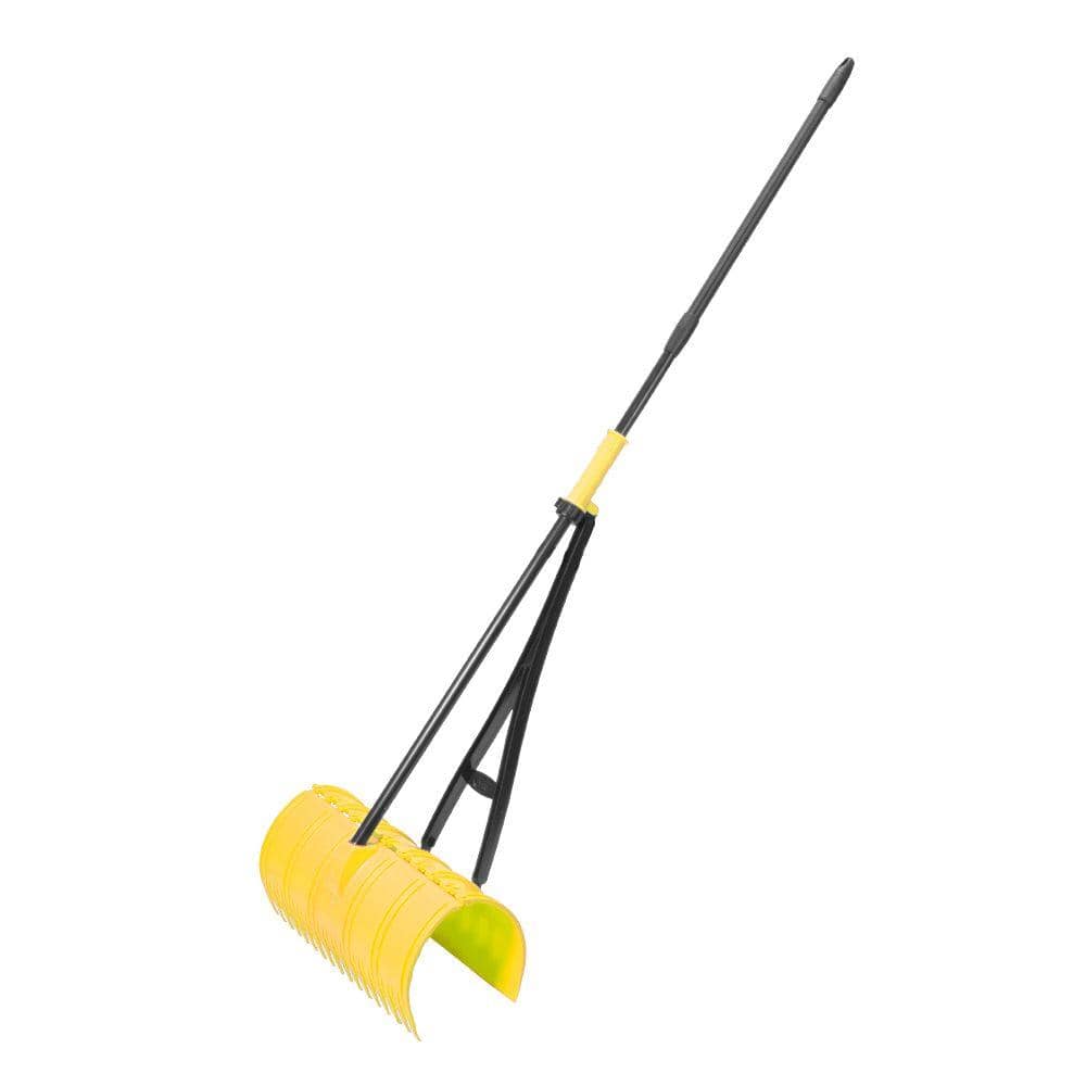17 in. 3-in-1 Yellow Ergonomic Pickup Rake with Telescopic Rubber Grip Stee