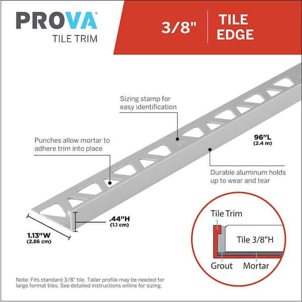 Satin Clear Anodized 1.13 in. W x 96 in. L Aluminum 3/8 in. Tile Edge Trim