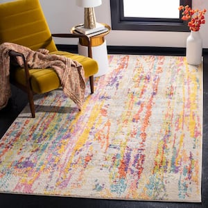 Yellow Teal Grey Shaggy Conservatory Rug Bright Deep Geometric Living Room Rugs 