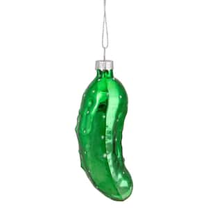 4 in. Shiny Green Pickle Hanging Glass Christmas Ornament