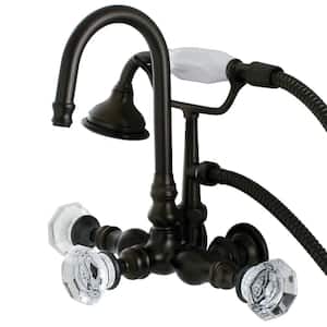 Vintage Crystal 3-3/8 in. Center 3-Handle Claw Foot Tub Faucet with Handshower in Oil Rubbed Bronze