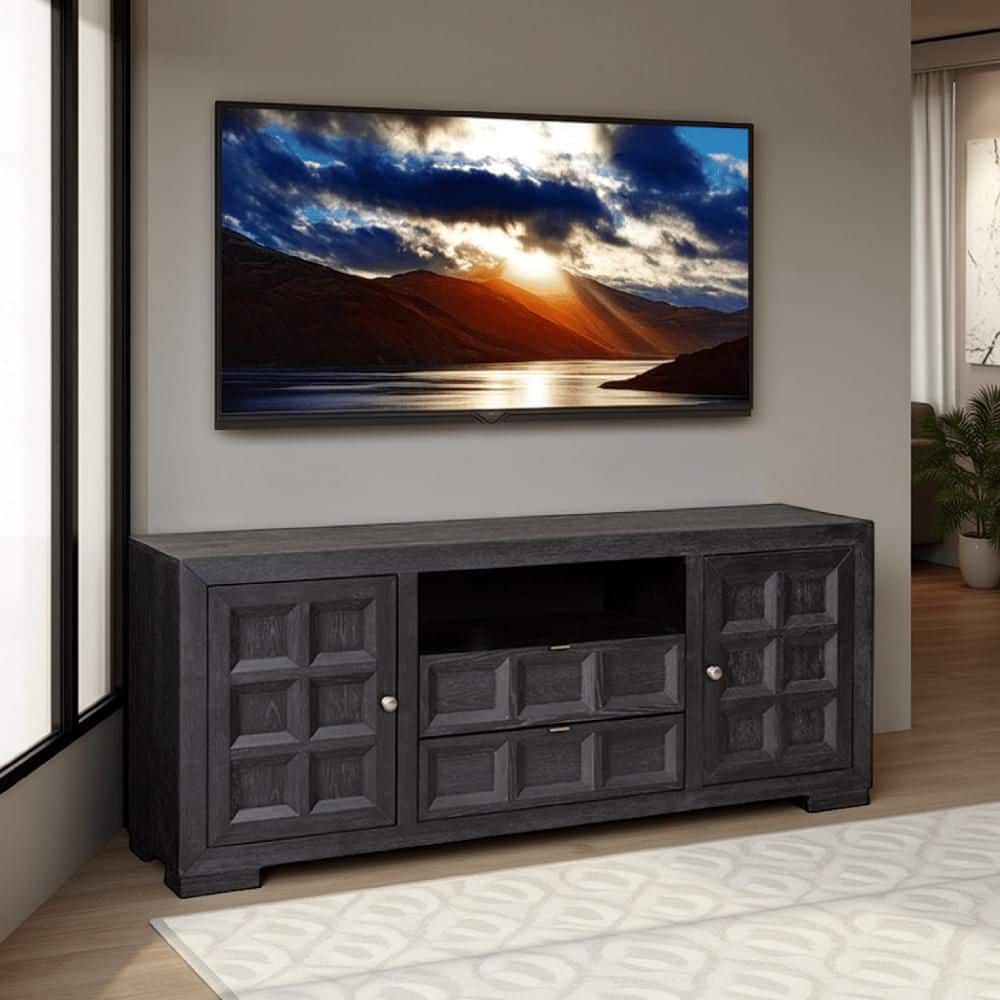Benjara Kizie Black TV Stand Cabinet Fits up to 72 in. with