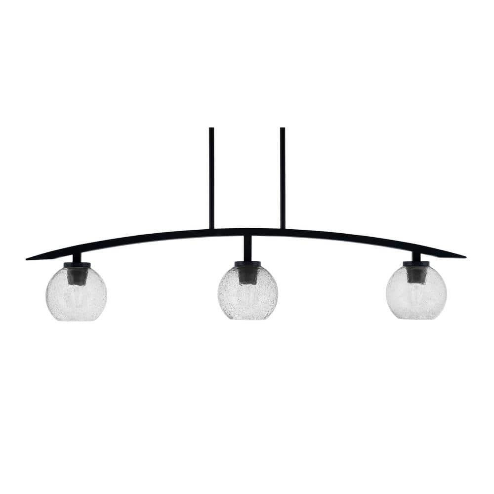 Siena 41 in. 3-Light Matte Black Chandelier with 5.75 in. Smoke Bubble Glas