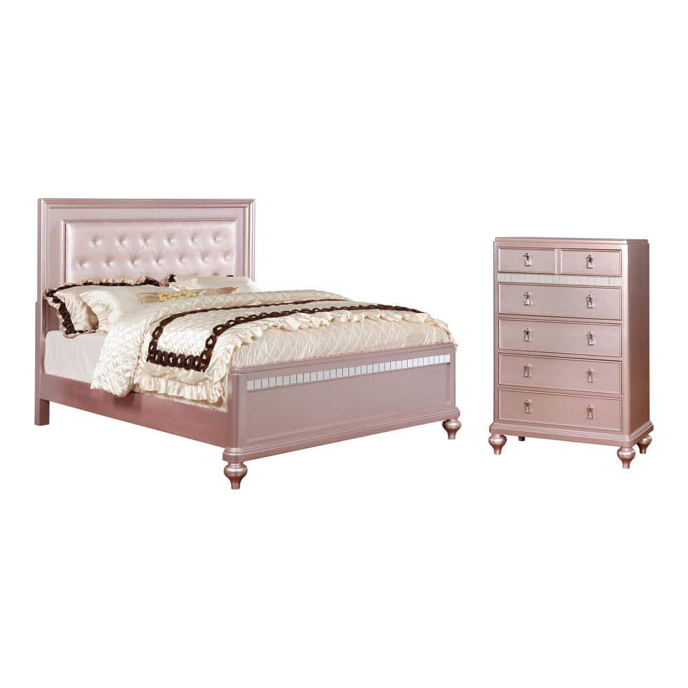 Furniture of America Kloe 2-Piece Rose Gold Wood Queen Bedroom Set, Bed ...