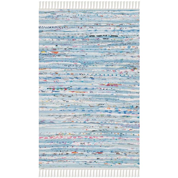SAFAVIEH Rag Rug Light Blue/Multi Doormat 2 ft. x 4 ft. Striped Area Rug