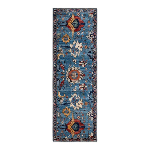 Solo Rugs Serapi One-of-a-Kind Traditional Light Blue 3 ft. x 10 ft. Runner Hand Knotted Tribal Area Rug