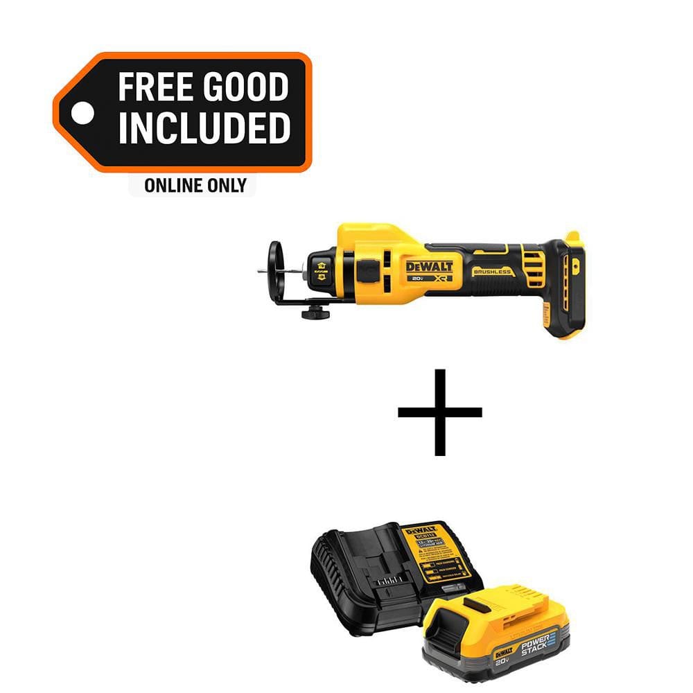 DEWALT XR 20-Volt Lithium-Ion Cordless Rotary Drywall Cut-Out Tool with POWERSTACK 1.7 Ah Battery and Charger (DCE555BWCBP034C)