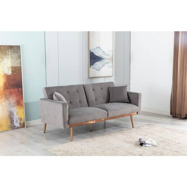  63.7 in. Wide Gray Velvet Twin Size Sofa Bed, Loveseat Sofa