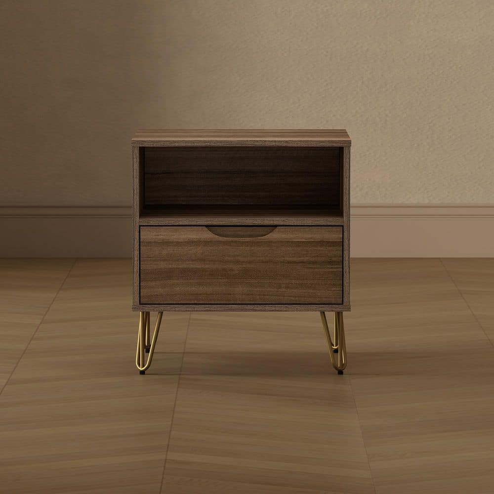 Avira Mid-Century Modern Brown 1-Drawer 20.1 in. W Nightstand