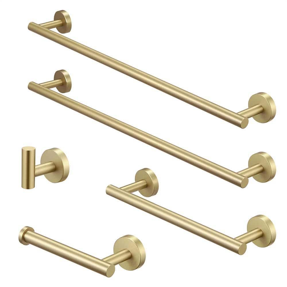 23.6 in. Wall Mounted Stainless Steel Bathroom Towel Bar Set in Brushed Gold for Bathroom 5-Piece price history on PriceWatchPro