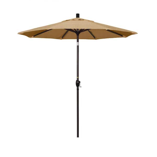 California Umbrella 7.5 ft. Bronze Aluminum Pole Market Aluminum Ribs Push Tilt Crank Lift Patio Umbrella in Linen Sesame Sunbrella
