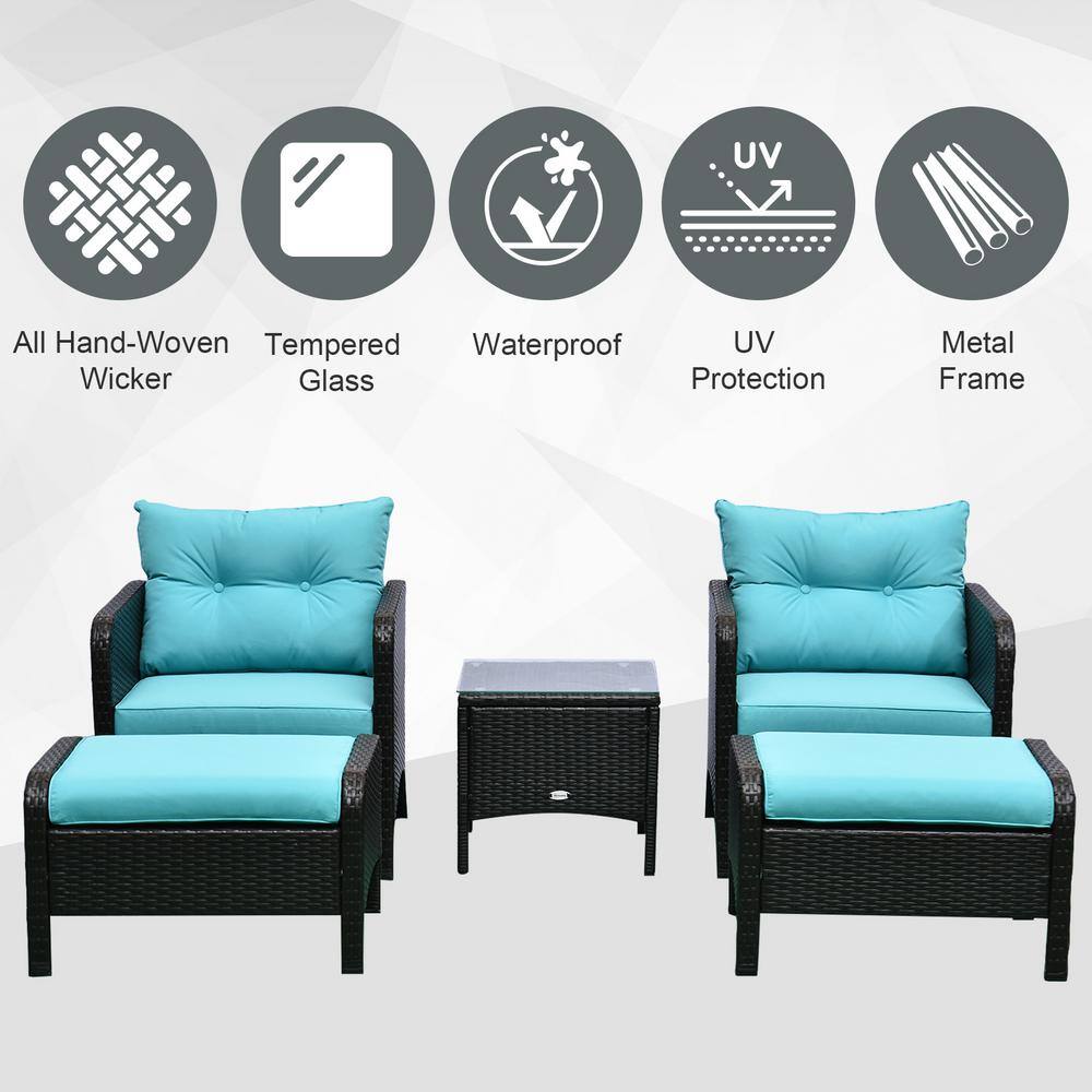 Light Blue Rattan Wicker Outdoor Patio Conversation Set with Cushions