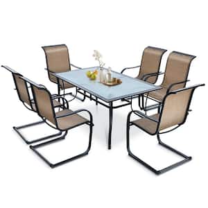 7-Pieces Patio Dining Furniture Set Chair 60 in. Glass Table With Umbrella Hole