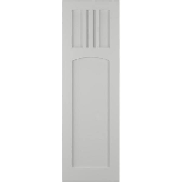 Ekena Millwork 12 in. x 69 in. PVC True Fit San Miguel Mission Style Fixed Mount Flat Panel Shutters Pair in Hailstorm Gray
