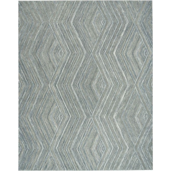 Graceful Blue 9 ft. x 12 ft. Geometric Contemporary Area Rug