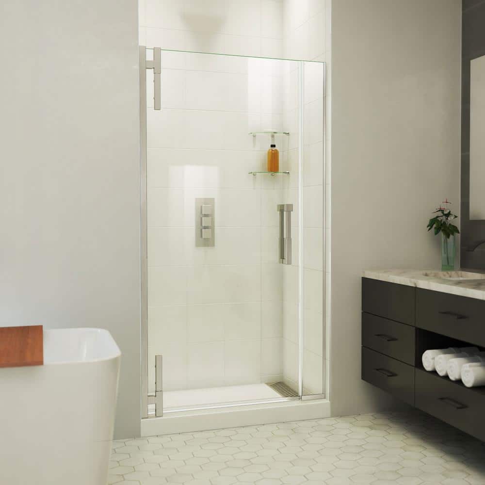 Ascend 40-41 in. Frameless Clear Glass Pivot Shower Door in Black