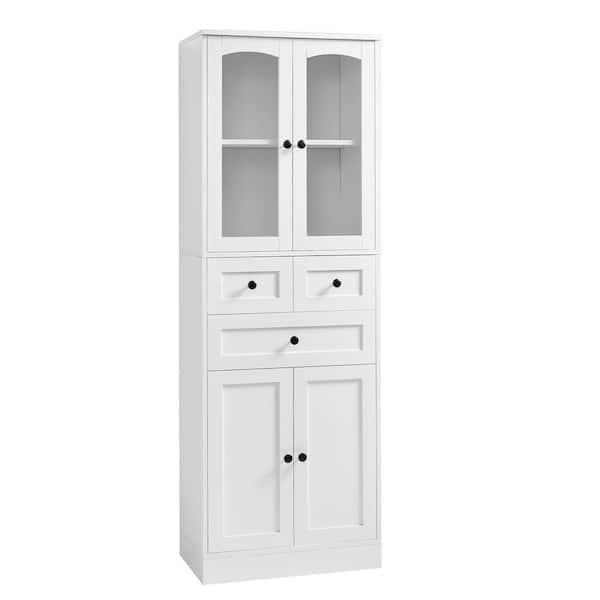 Nestfair 23 in. W x 14.3 in. D x 66.9 in. H White Tall Storage Linen Cabinet with 4 Doors and 3 Drawers