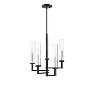 18 in. W x 21 in. H 5-Light Matte Black with Polished Chrome Accents Chandelier with Clear Glass and Adjustable Arms