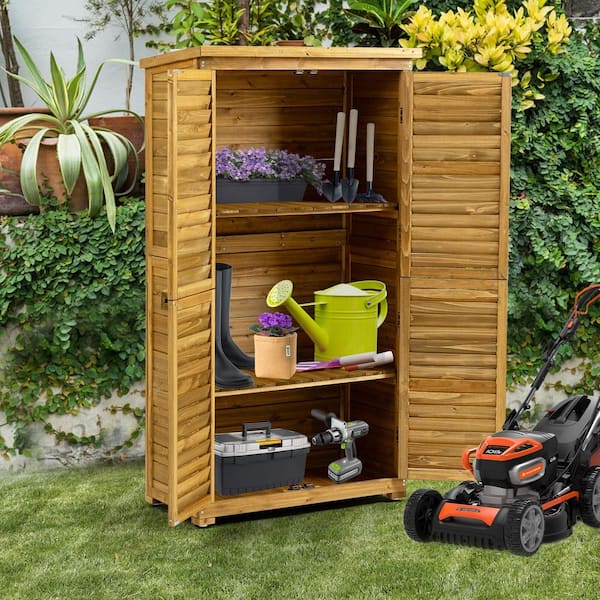 Outdoor Wood Storage Shed with Lockable Door, Waterproof Roof and Removable Shelves