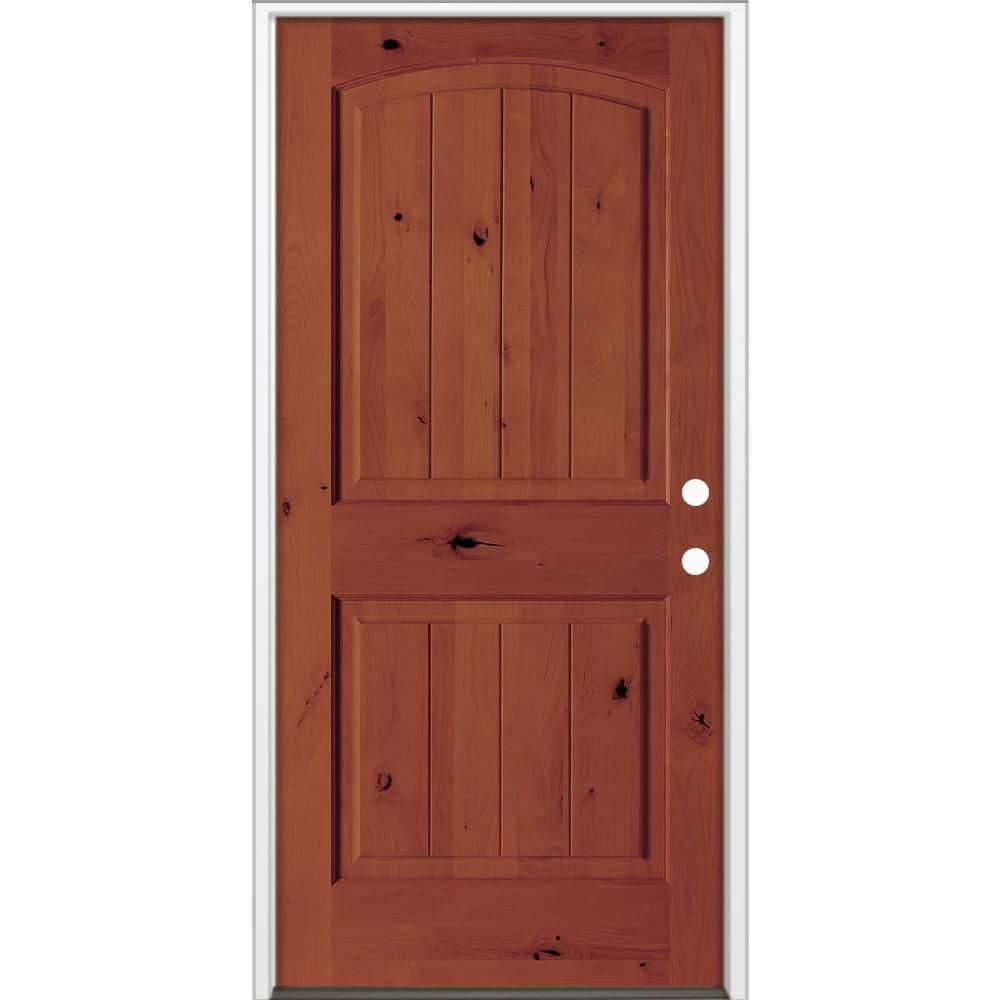 36 in. x 80 in Rustic Knotty Alder Top Arch V-Groove Left-Hand/Inswing BEHR Amaretto Stain Wood Prehung Front Door price history on PriceWatchPro