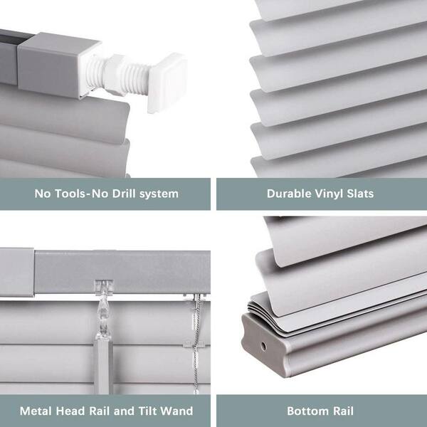 Grey Cordless Light Filtering No Drill Horizontal Window Blinds
