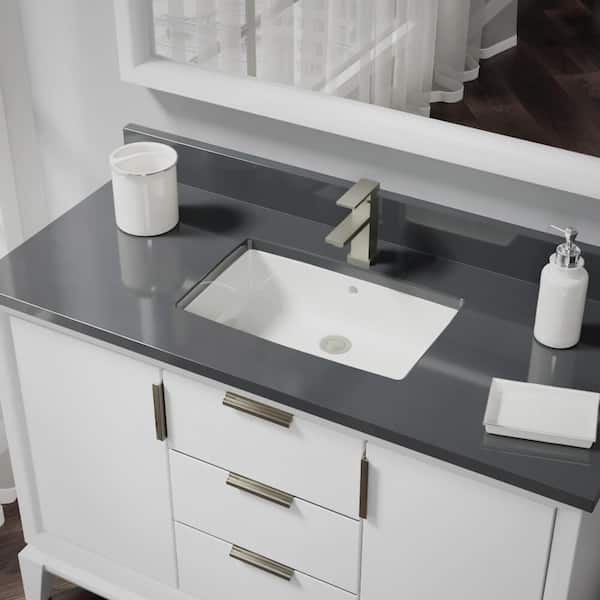 Rene Undermount Porcelain Bathroom Sink in Biscuit with Pop-Up Drain in Brushed Nickel