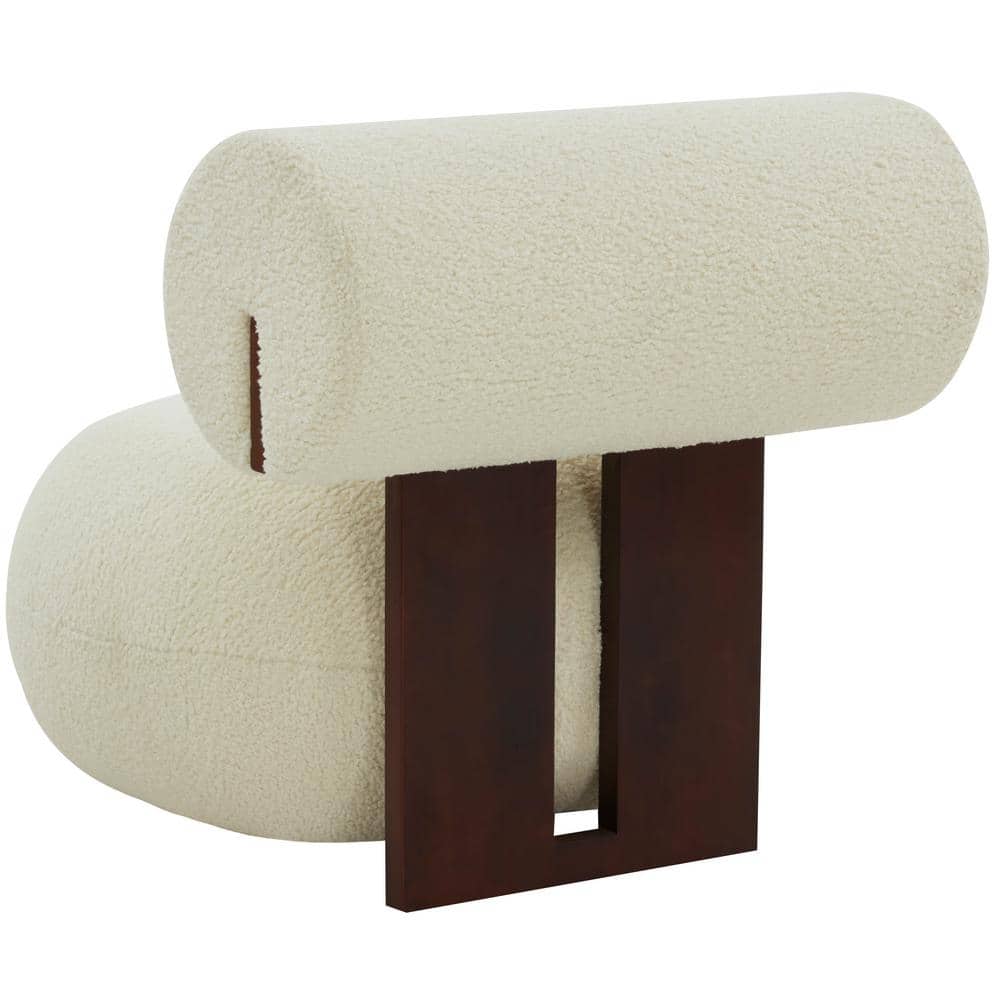 Ivory Faux Shearling and Pinewood Modern Barrel Accent Chair