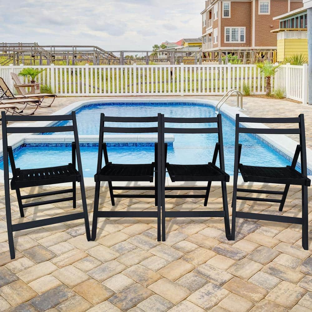 Outdoor Wooden Furniture Slatted Special Activity Chair, Foldable in Black (4-Pack) price history on PriceWatchPro