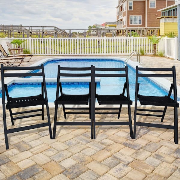 Tunearary Outdoor Wooden Furniture Slatted Special Activity Chair, Foldable in Black (4-Pack)