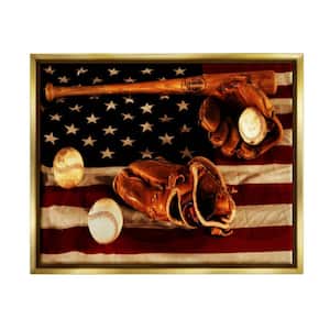 Vintage American Flag Baseball Sports Rustic Photo by Daniel Sproul Floater Frame Sports Wall Art Print 31 in. x 25 in.