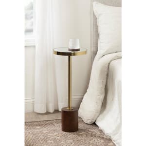 Hescott 10 in. Gold Round Glass End Table