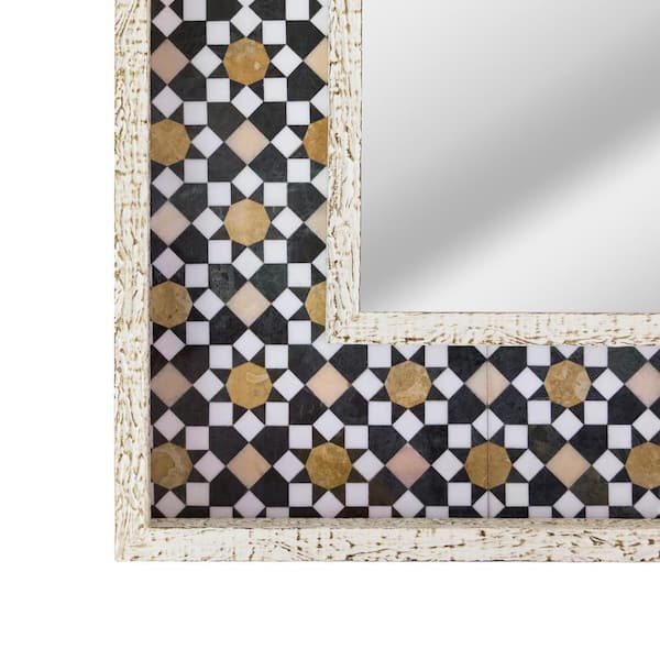 Deco Mirror 23 in. x 29 in. Geometric Tiled Print Distressed White Raised  Lip Double Framed Accent Mirror 371819WEB - The Home Depot