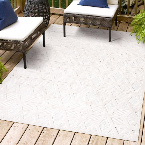 JONATHAN Y Talaia Neutral Geometric Ivory 3 ft. x 5 ft. Indoor/Outdoor Area Rug