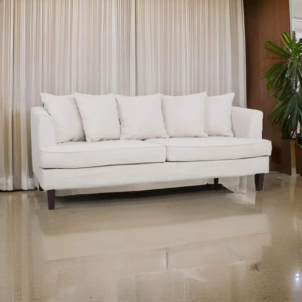 Benjara Zuko 31 in. Straight Arm Fabric Rectangle with 5-Accent Pillows Sofa in Beige and Brown