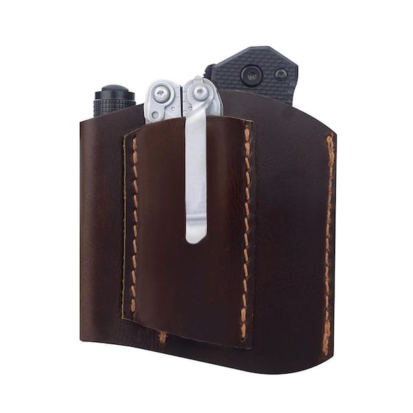 3.5 in. Standard Small and Medium Burgundy Full-Grain Leather Tool Organizer