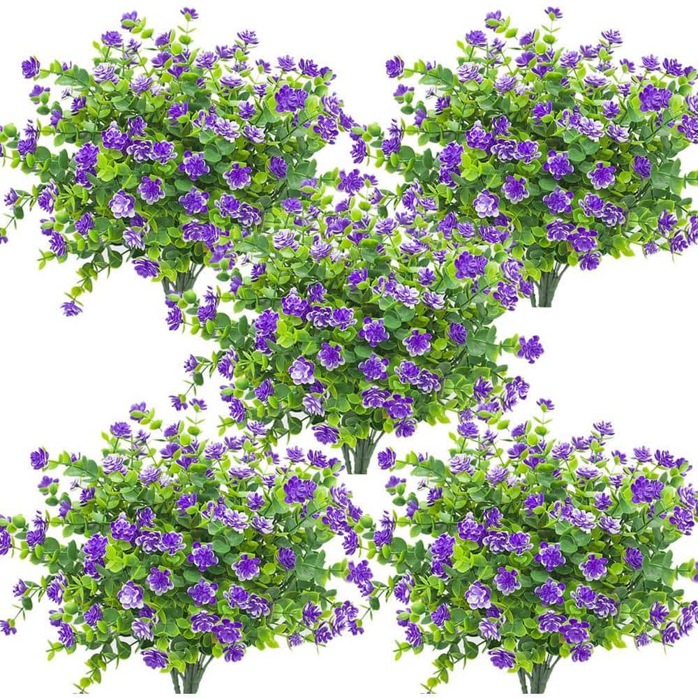 13.39 in. Blue Outdoor Artificial Eucalyptus Flower 10 Bundles