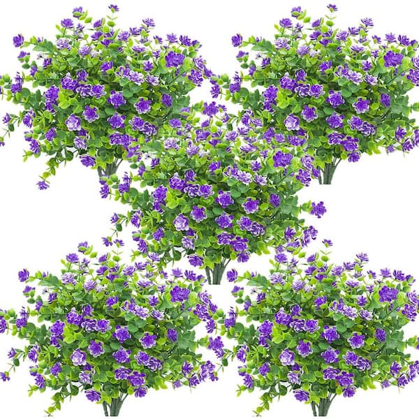 Unbranded 13.39 in. Blue Outdoor Artificial Eucalyptus Flower 10 Bundles