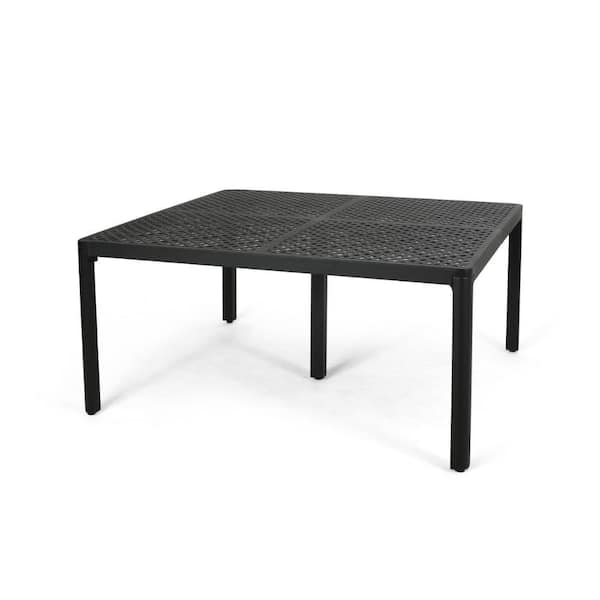 Benjara Riley Black Rectangle Aluminum Outdoor Dining Table