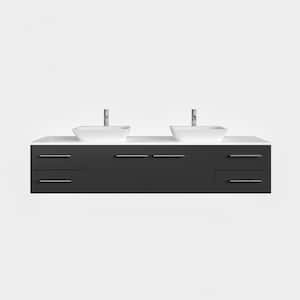 Totti Wave 60 in. W x 16 in. D x 22 in. H Double Bathroom Vanity in Espresso with White Glassos Top with White Sinks