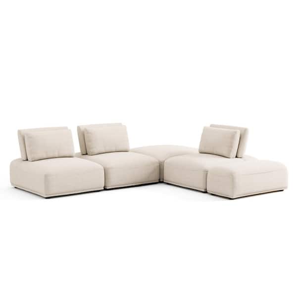 Furniture of America Fairwind 116 in. Armless 5-Piece Boucle Fabric L-Shaped Modular Sectional Sofa in Beige With Extendable Backrest
