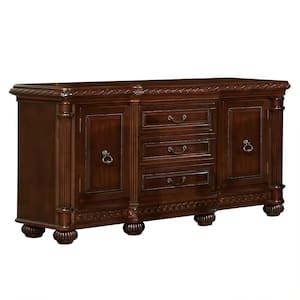 Antoinette Cherry Brown Wood 69 in. Buffet with Storage Cabinets and 3-Drawers