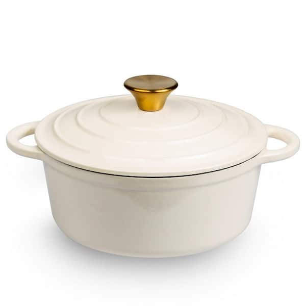 2.8 qt. Durable Cast Iron Dutch Oven Casserole Pot in Cream Enamel